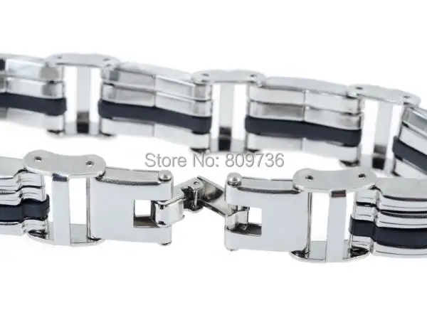 12pcs/lot Mix style Chain Link Wristband Bangle Cuff Men Stainless Steel Bracelet Rubber men Jewelry Wholesale Free Ship | Украшения и