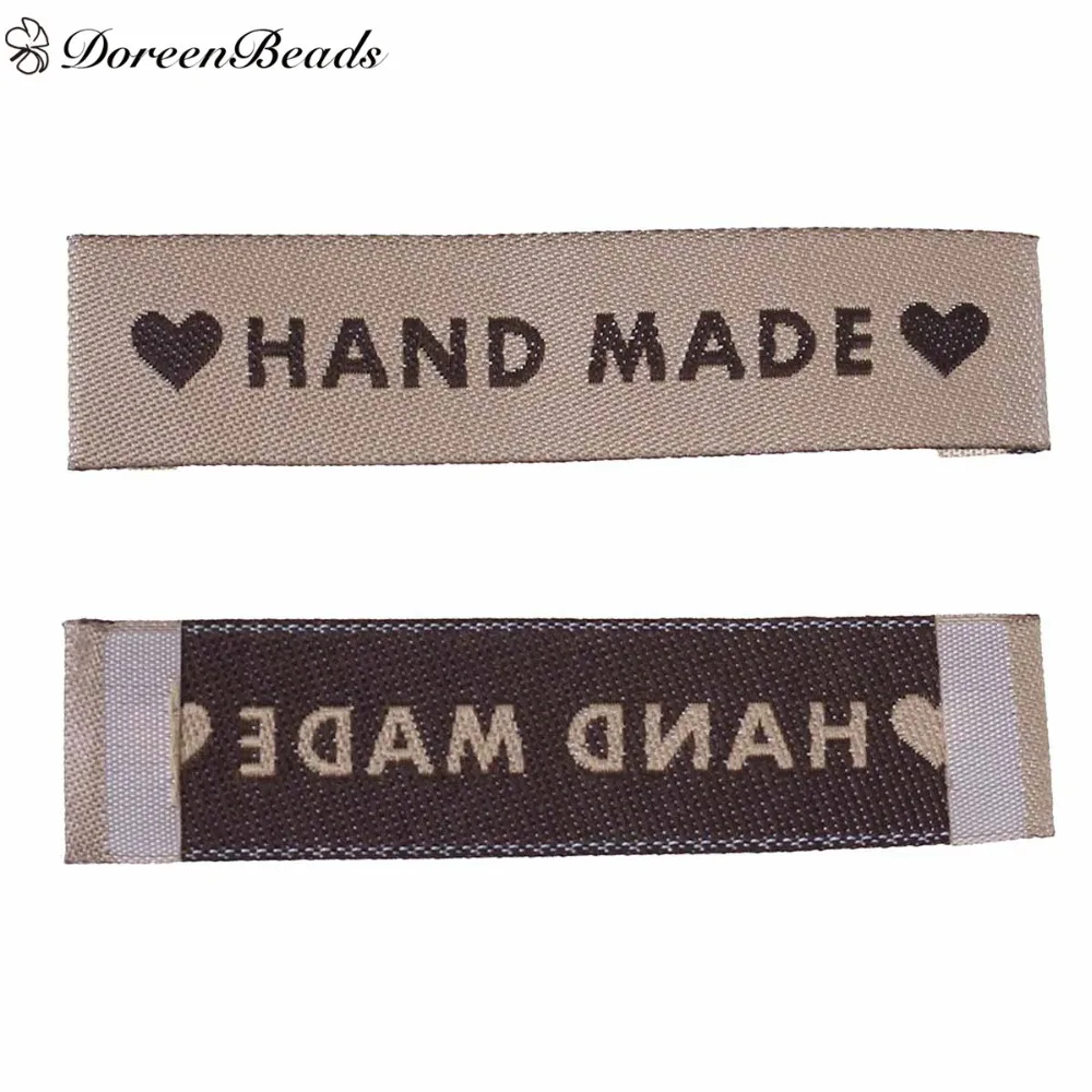 DoreenBeads Терилен тканые печатные этикетки бирки DIY Скрапбукинг Ремесло прямоугольник сердце узор ручной работы 60 мм x 15 мм, 50 шт
