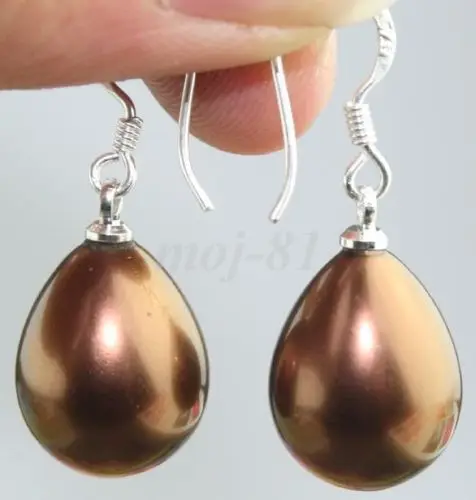 

Hot sell Noble- Fine 11-15mm coffee shell pearl 925 silver earrings