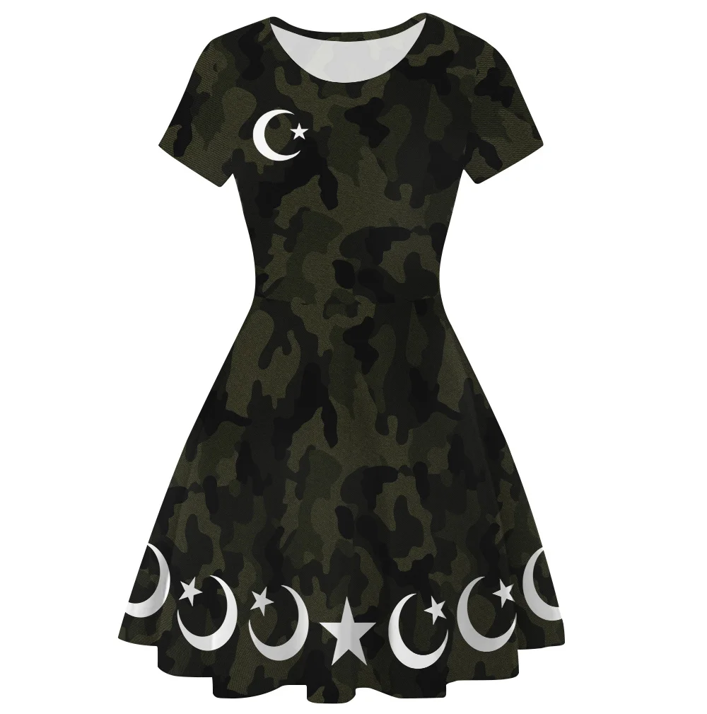 Летнее женское платье с камуфляжным принтом платья коротким рукавом сексуальное