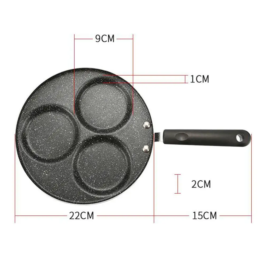 Yfashion Meifan Stone Egg Hamburg Non-stick Dumpling Frying Pan Mould Three-hole Dumpling-Black |
