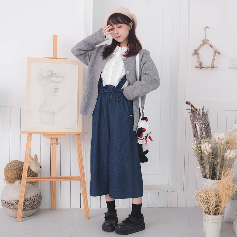

Princess sweet lolita pants Originally cute college girl students jeans with wide legs and slim ankle-length pants LG032