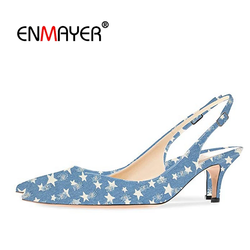 ENMAYER  PU  Pointed Toe  Casual  Womens Shoes Heels  Basic  High  Thin Heels  Buckle Strap  Women Shoes Size 35-45 LY1254