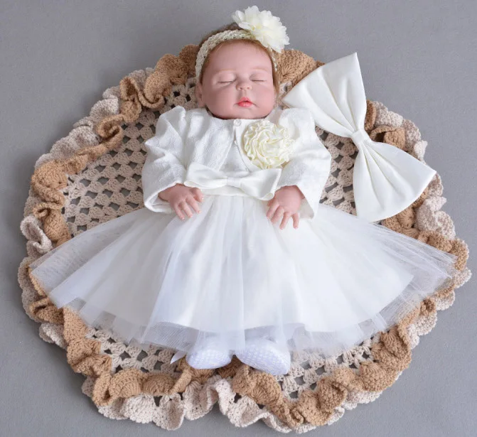 Dress Coat Headband Костюм из 3 предметов платье для крещения для новорожденных девочек пышные кружевные тюлевые платья для свадьбы, дня рождения, вечерние комплекты принцессы - Цвет: Dress Coat Headband