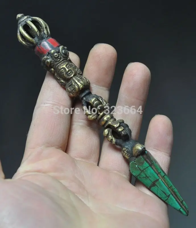 Старая китайская тибетская буддийская из бронзы медная статуя Дордже перпа