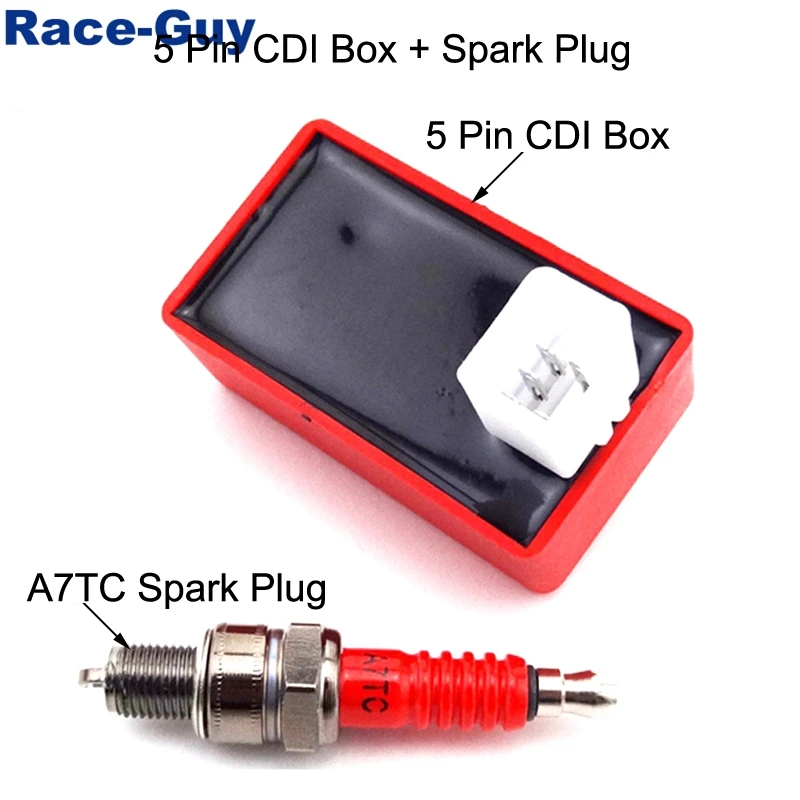 Свеча зажигания A7TC + 5 контактов AC CDI Box для китайских 50cc 70cc 90cc 110cc ATV Quad 4 Wheeler Pit Dirt Trail