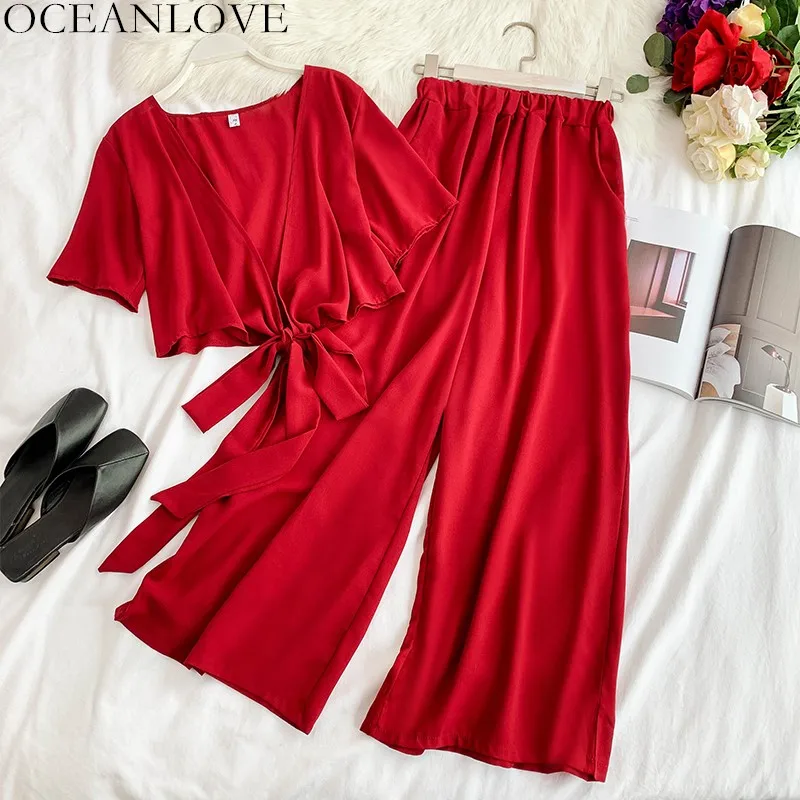 OCEANLOVE/пляжный комплект из двух предметов топ и штаны Короткие Блузы на шнуровке с