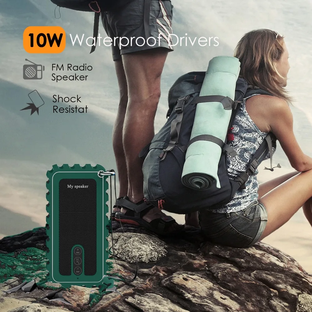 Outdoor IP67 Waterproof Dustproof Shockproof Bluetooth 4.1 10W Speaker with Enhanced Bass Built-In Mic TF Card AUX Line-In |