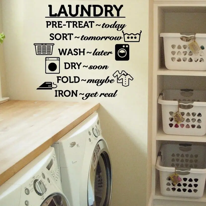 

Laundry Room Vinyl Wall Decal Wash Dry Fold Iron Quote Wall Sticker Laundry Room Decoration Wall Mural Removable Wallpaper AY981