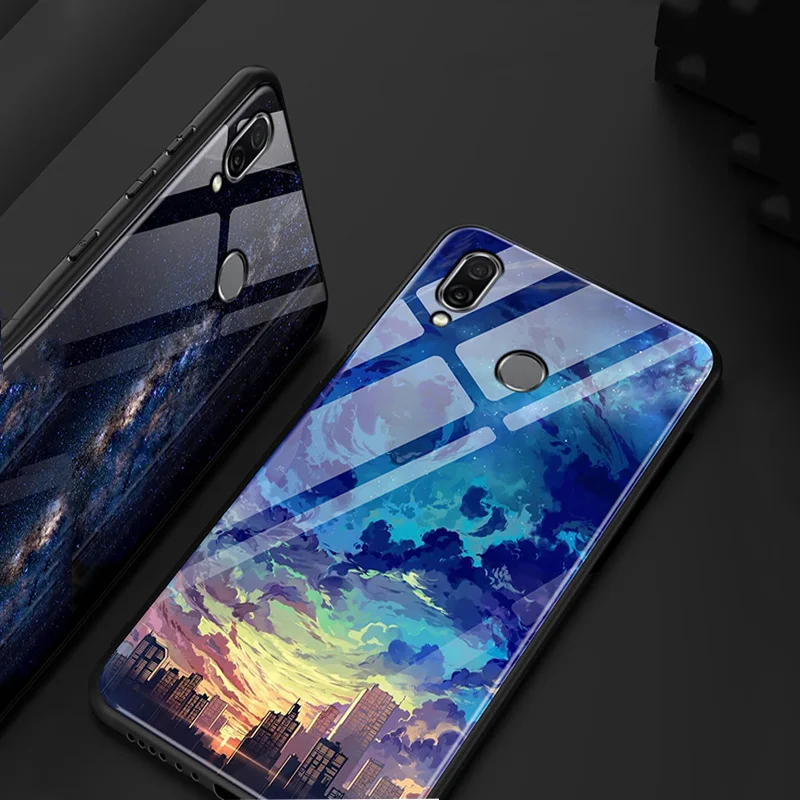 Чехол для Huawei Honor play чехол роскошное закаленное стекло + задняя крышка с мягкими