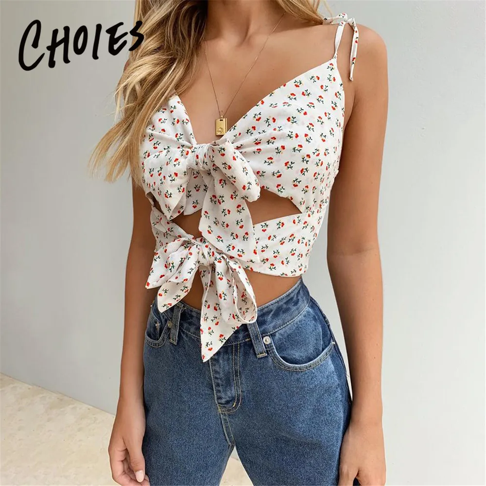 Белый v образный вырез галстук бабочка с цветочным рисунком спереди женский