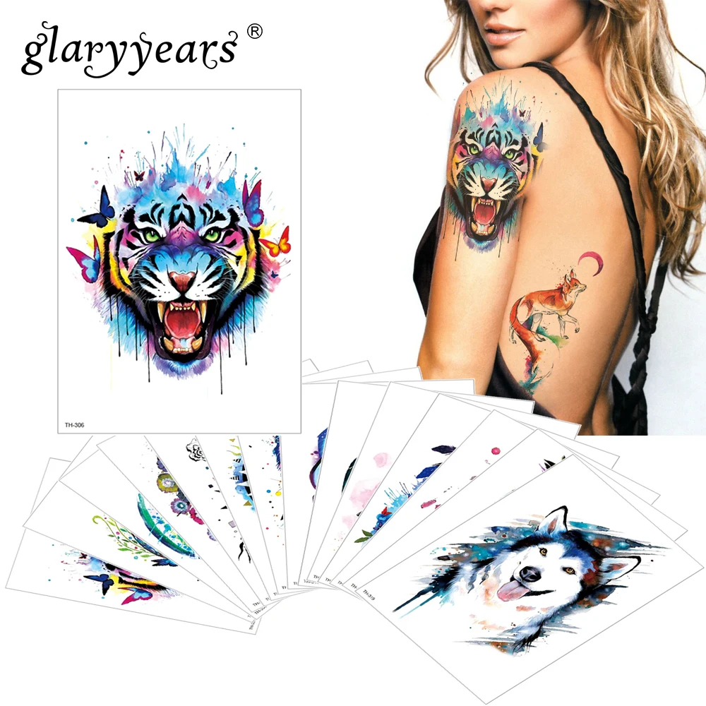 Временные тату-наклейки glaryyears 1 шт. красочные искусственные татуировки животные