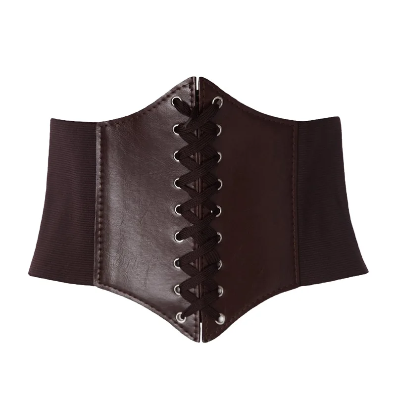 Coffee Sexy Women Corset Belt PU Leather Splice Lace-Up Elastic Cincher Wide Waistband Waist Strap Harajuku Accessories Wide Belts Lady - Цвет: Coffee