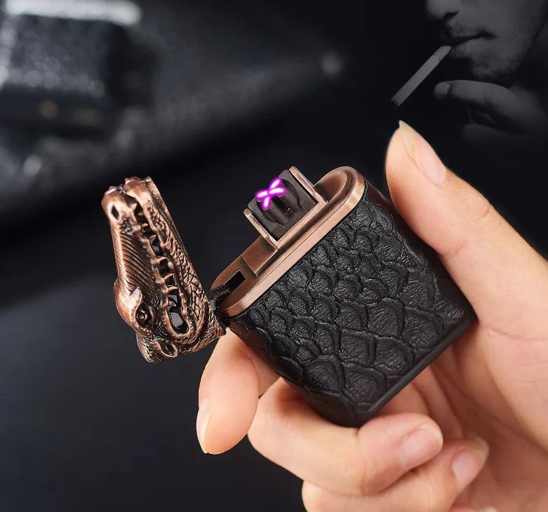 Новейшая ветрозащитная электронная сигаретная Зажигалка из искусственной кожи крокодила с двойной дугой и зарядкой от usb, Мужская сигаретная зажигалка