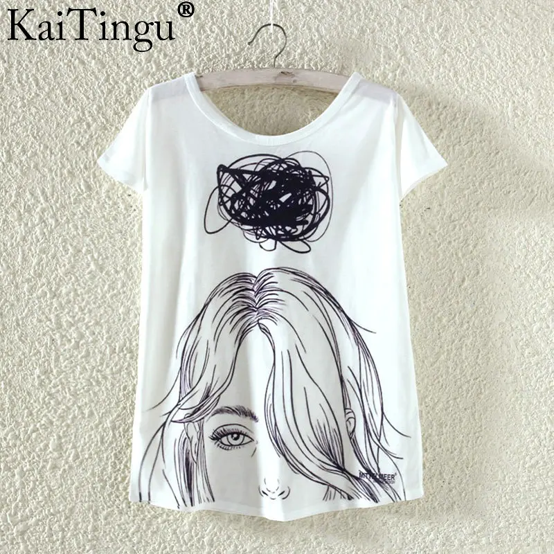 KaiTingu, новинка, футболка, летняя, Harajuku, Kawaii, милая, рыба, животное, панда, принт, футболка, короткий рукав, футболка, женские топы, M, L, XL, размер