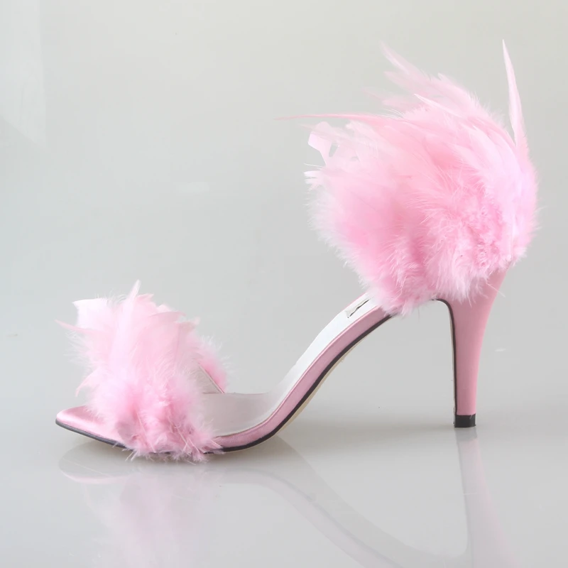Женские туфли на высоком каблуке ручной работы с белыми перьями ручная работа