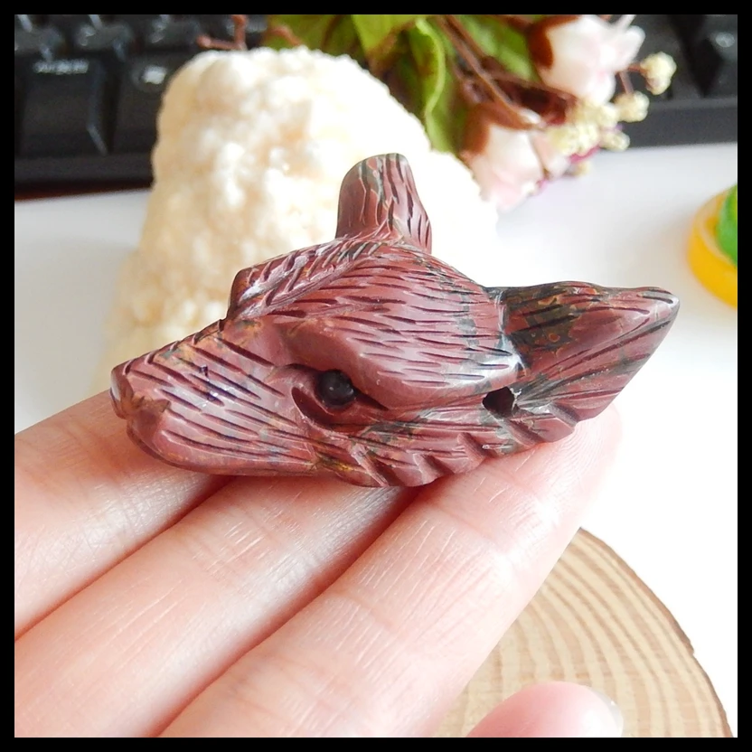 

Carved Multi-color Picasso Jasper Wolf Head Pendant,Semiprecious pendant jewelry,39x29x17mm,29g