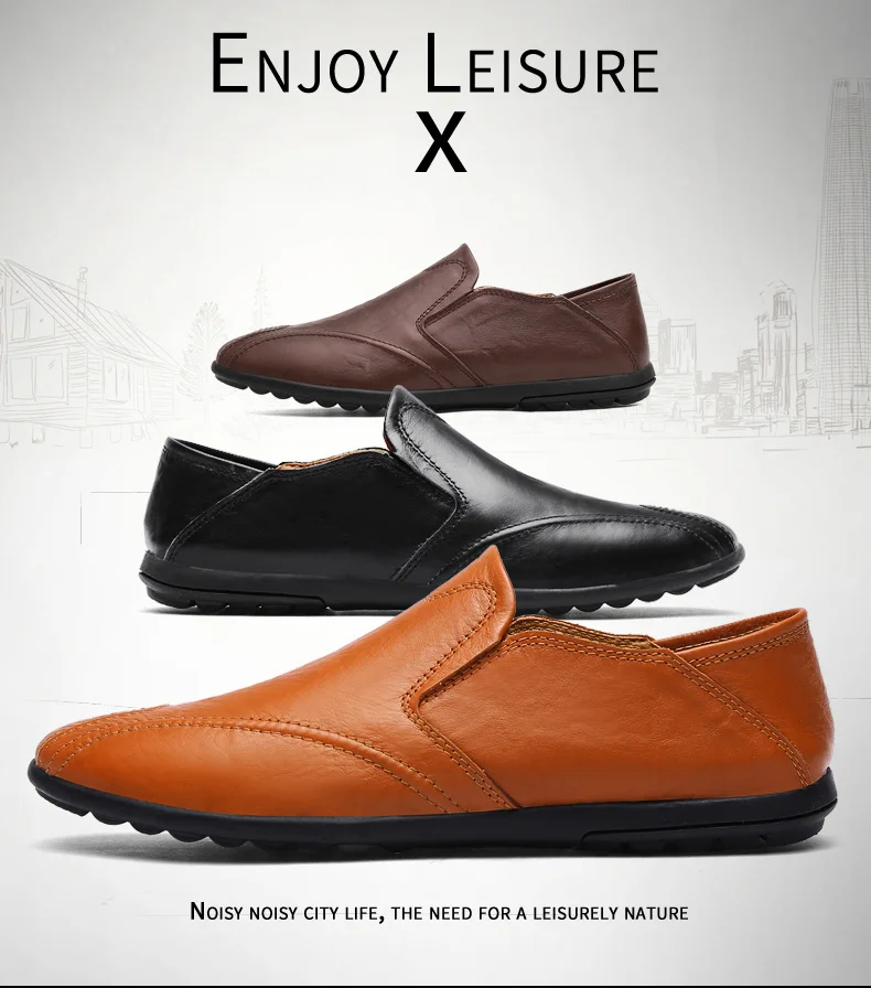 FEVRAL Genuine Leather Men Casual Shoes Luxury Brand Loafers Breathable Slip on Black Driving Shoes Moccasins Size 38~46