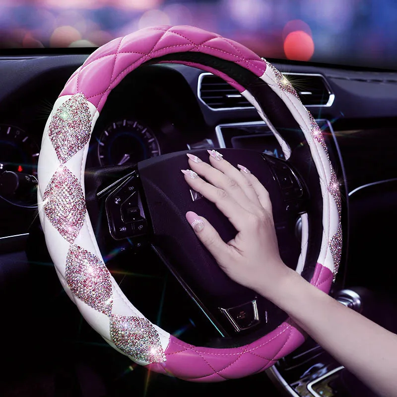 Новые роскошные хрустальные Чехлы рулевого колеса автомобиля Универсальные алмазные автомобильные покрытые рулевое колесо Аксессуары для девочек