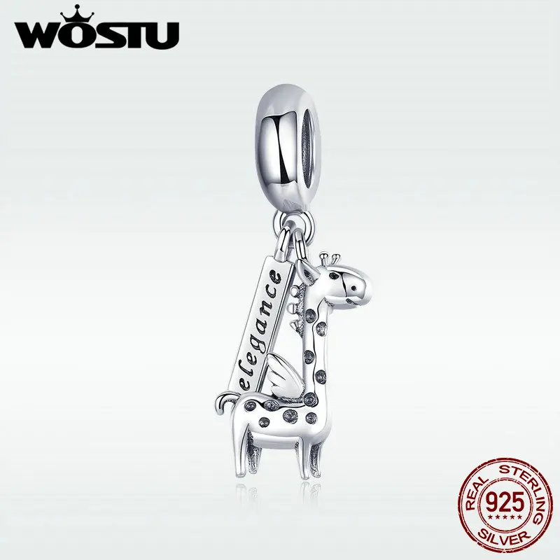WOSTU, новинка, 925 пробы, серебро, элегантные Висячие Подвески с жирафом, подходит для браслета и ожерелья, подвеска, оригинальные ювелирные изделия, подарок CQC976