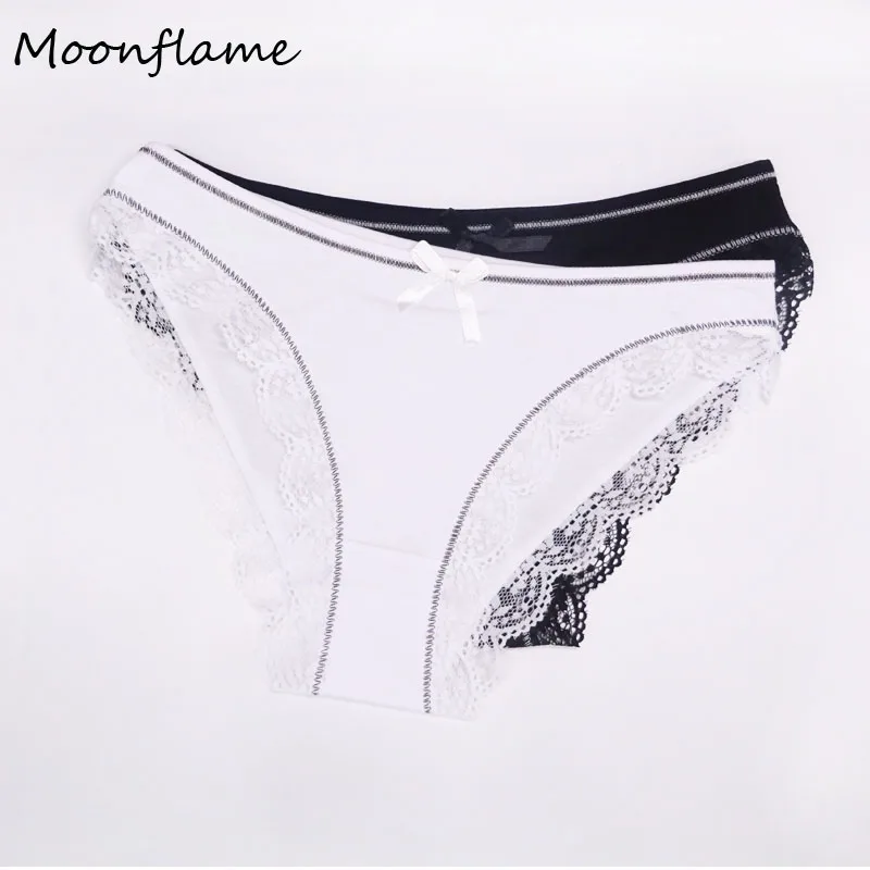 Белый Moonflame 1 шт./лот Новое поступление удобные с низкой посадкой сексуальные кружевные Хлопковые женские трусы M L XL 89048 - Цвет: Белый
