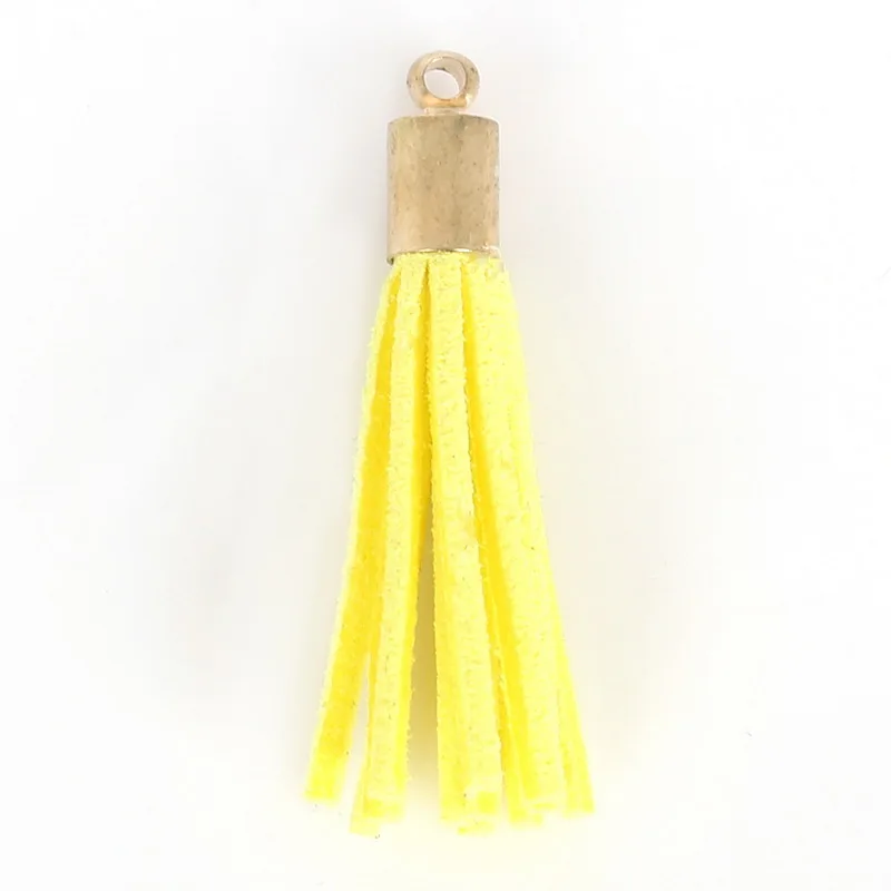 Yellow Новинка; Лидер продаж Multi Цвет замши кисточкой для брелок телефона ювелирные Подвески Кожа Ленточки золота шапки ремни 35 мм - Цвет: Yellow