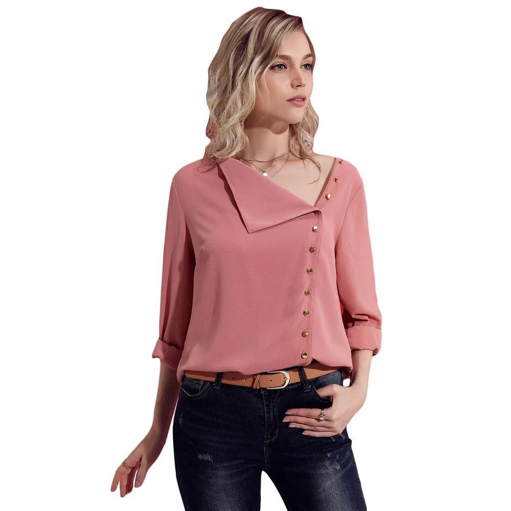 Шифоновая Блузка с длинным рукавом женские блузки и топы отложной воротник
