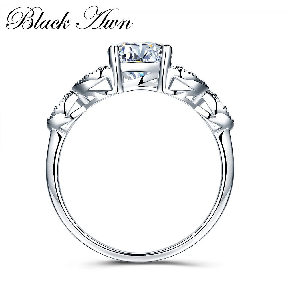 BLACK AWN Silver Color Jewelry Sets Trendy Engagement Wedding Necklace+Ring for Women PR035 |