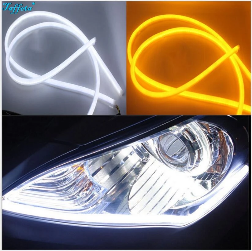 

2pcs x 45cm Turn Signal Light Angle Eyes Flexible Car LED Strip Lights Daytime Running Light Tube AUTO DRL White turn Yellow