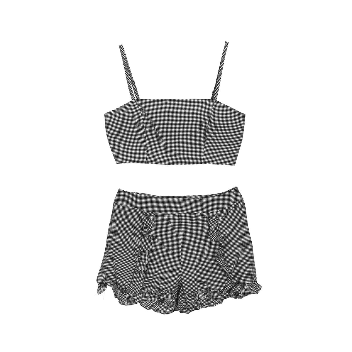 Хит женский комплект одежды облегающий клетчатый летний укороченный Топ без