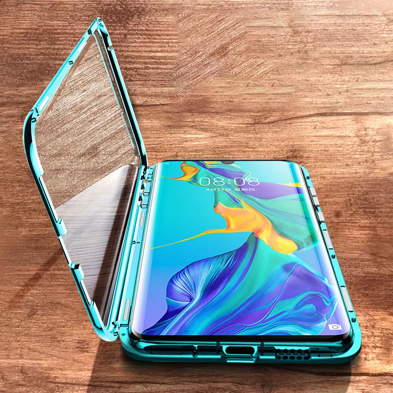 Гиперболоид, стеклянный чехол для huawei P30 Pro P20 mate, чехол, прозрачный, закаленное, полное тело, магнитный, алюминиевый, металлический чехол