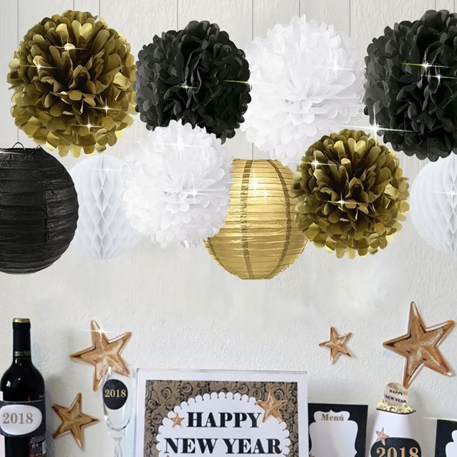 10 шт./компл. черный белый цвет золота искусственный цветок помпон из бумаги