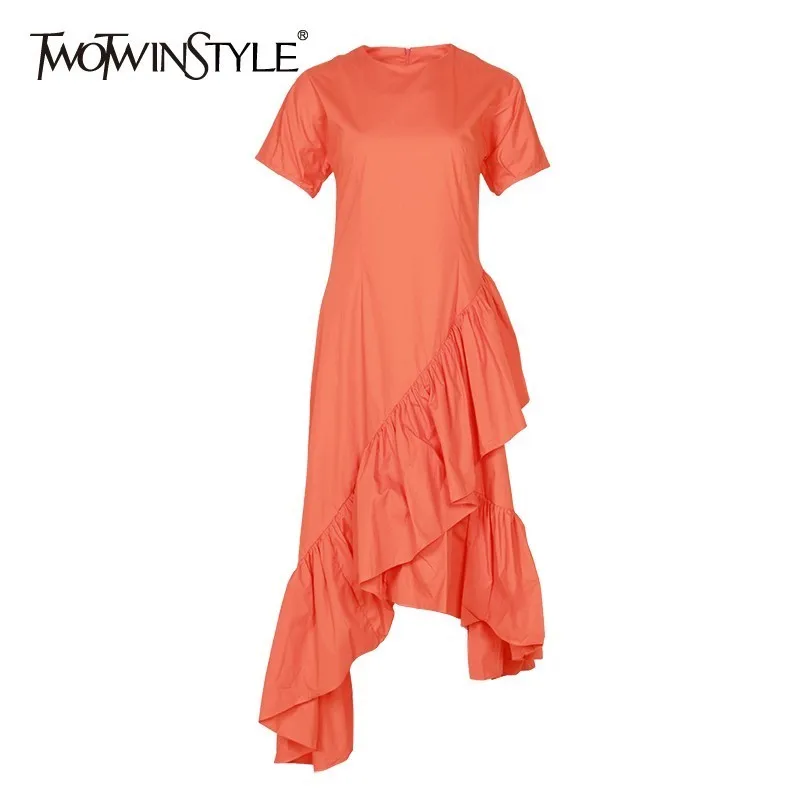 Платье с круглым вырезом TWOTWINSTYLE летнее однотонное асимметричное платье