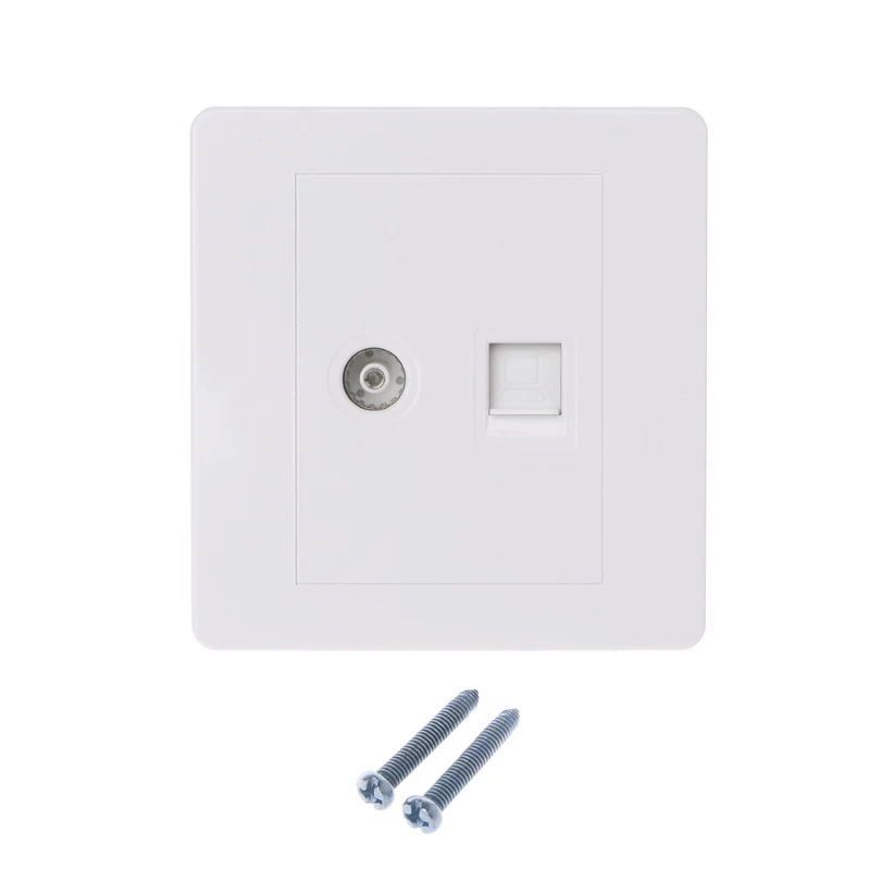 RJ45 Network Adapter+TV Antenna Coaxial Wall Mount Output Faceplate Panel Socket Network TV Faceplate Socket