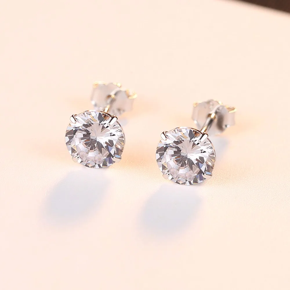 DR Cubic Zirconia Fashion Earrings Leisure Four Claws 3mm/ 4mm/ 5mm/ 6mm Main Zircon Stone 925 Silver Ear Stud | Украшения и