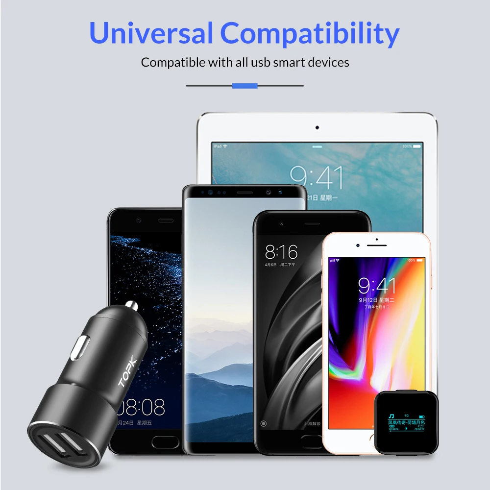 TOPK G207 двойной зарядное устройство USB 2.4A для iPhone Xiao mi redmi Note 7 9 samsung S10