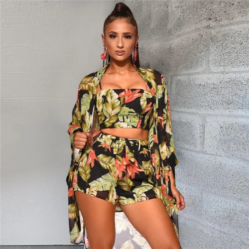 Женский короткий топ + шорты верхняя одежда комплект из 3 предметов Летний