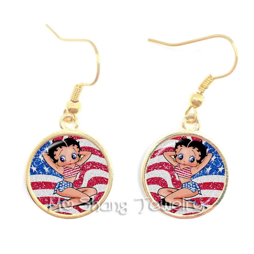 Новинка года. Серьги Betty Boop в стиле Харадзюку. Милые висячие серьги с мультяшным рисунком. Ювелирные изделия из стекла. Серьги-кабошон. Модные ювелирные изделия. Подарки
