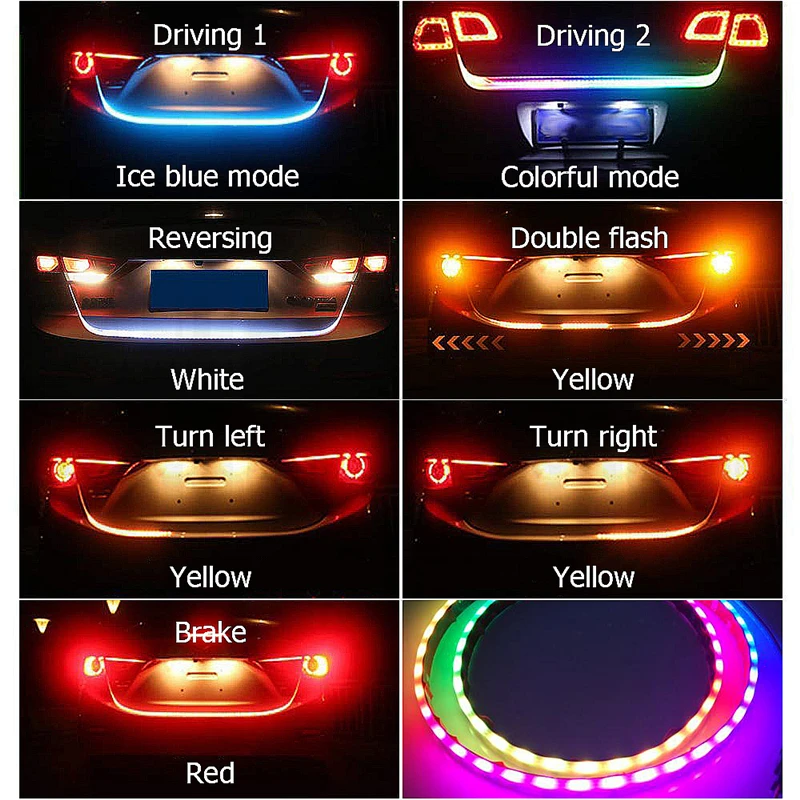 

1Set Colorful Mode Signal Flow Trunk Strip light Tailgate luggage Car Rear Lamp Dynamic Streamer Floating RGB 1200mm 1500mm