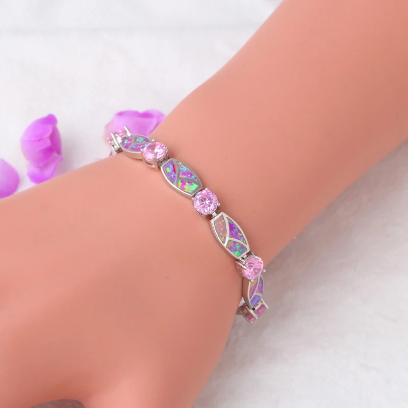 Новые популярные браслеты с кристаллами Розовый огненный опал серебро