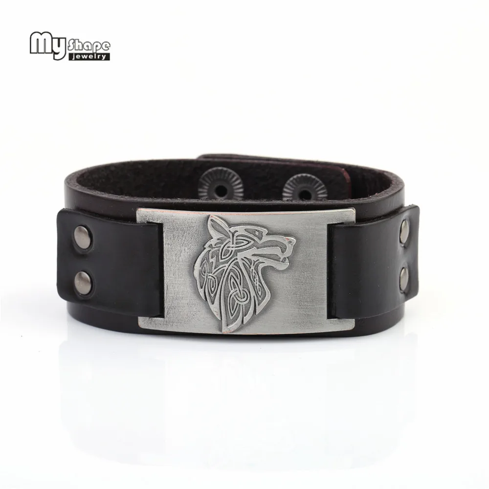 My shape Викинг-Волк браслеты из натуральной кожи Triquetra Fenrir животные Ирландский Узел мужские модные ювелирные изделия Сверхъестественное