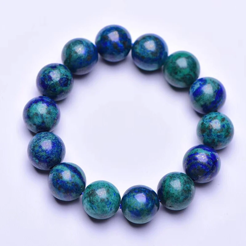 Браслет из натурального камня темно синего и зеленого цвета 16 мм|Плетеные