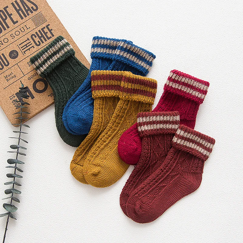 ideacherry Brand New Autumn Winter Baby Socks Double Bars Thick Line Cotton Anklet Child Sock Retro Boots Warm | Детская одежда и
