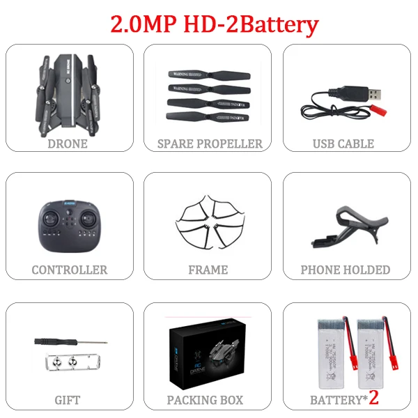2.0MP-2B 2MP Квадрокоптер с дистанционным управлением Drone HD Камера WI-FI FPV мини складной карманный Дрон для селфи с удержания высоты 6-Axis бесплатный подарок - Цвет: 2.0MP-2B