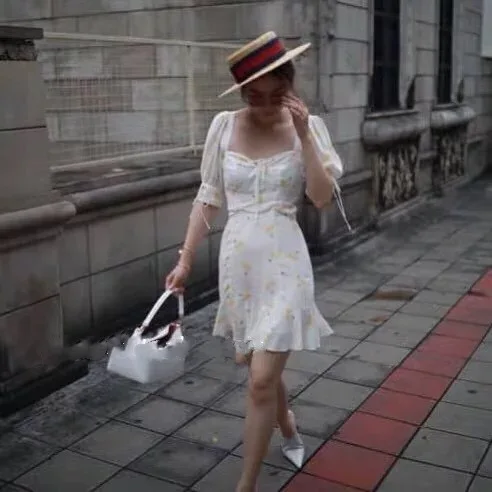 Женское летнее пляжное Белое Мини Платье женское короткое платье с квадратным