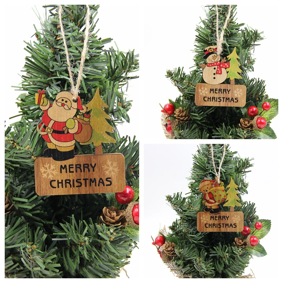 3 шт. Merry Christmas Craft DIY Деревянные Подвески, украшения орнамент с рождественской елкой для домашнего декора, рождественские украшения для вечеринки, детский подарок