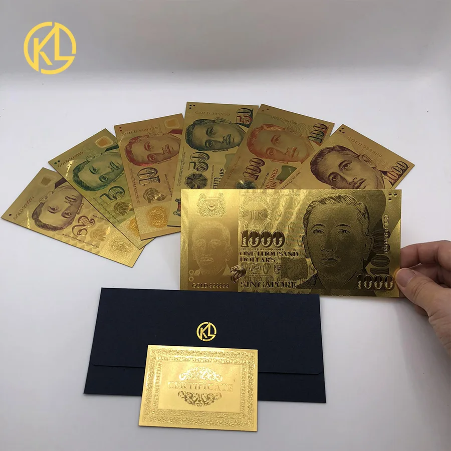 Высокое качество 24K позолоченный 7/6 для набора Сингапур банкнот 2 5 10 50 100 1000