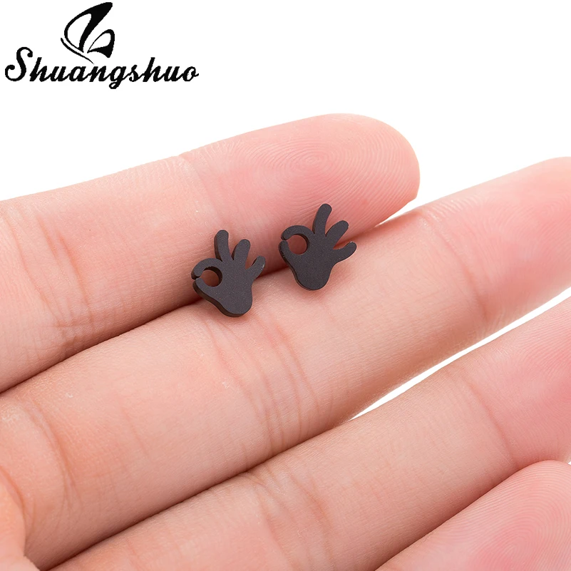 Shuangshuo Fashion Trendy Cool OK Gesture Finger Stud Earrings Stainless Steel Ear Studs Men Women Hand Palm Earring oorbellen | Украшения
