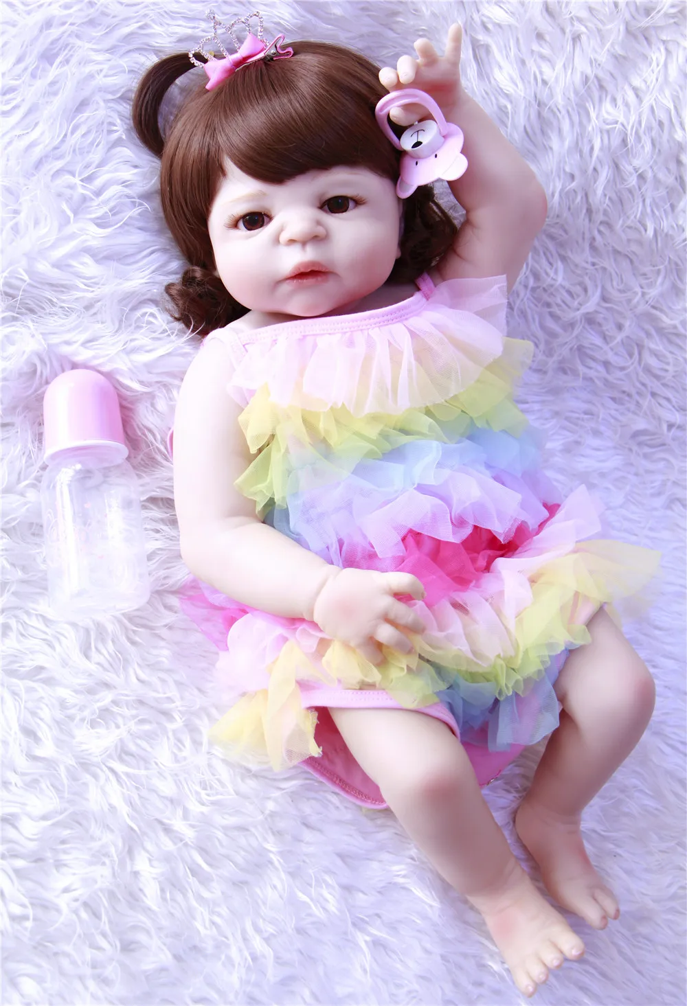 Bebes reborn вьющиеся волосы парик 57 см полный Силиконовый baby куклы alive принцесса
