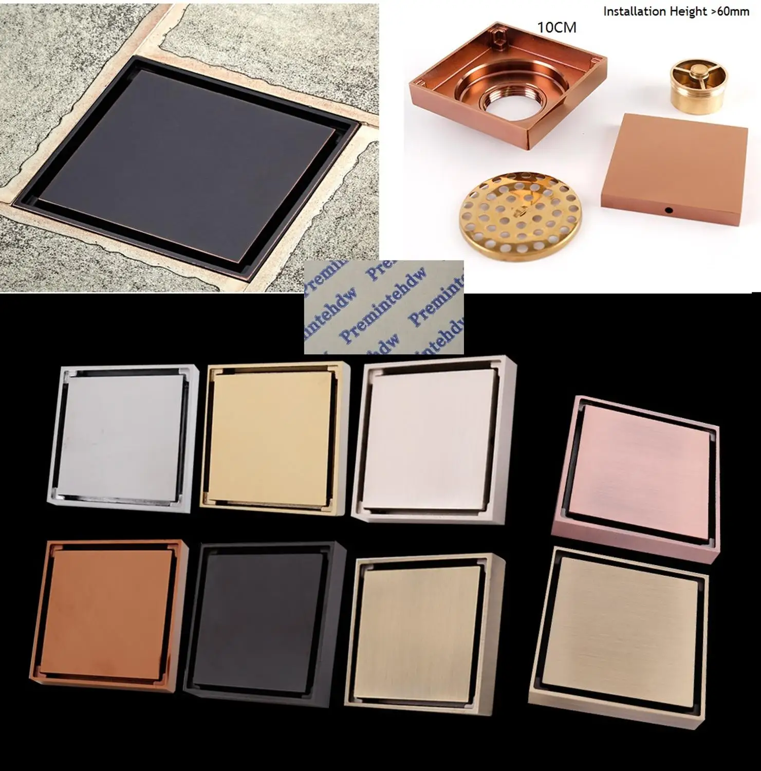 Сплошной латунный квадратный Слив для душа 4 дюйма скрытая плитка вставка